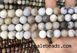 CAA3589 15.5 inches 10mm round matte ocean fossil agate beads