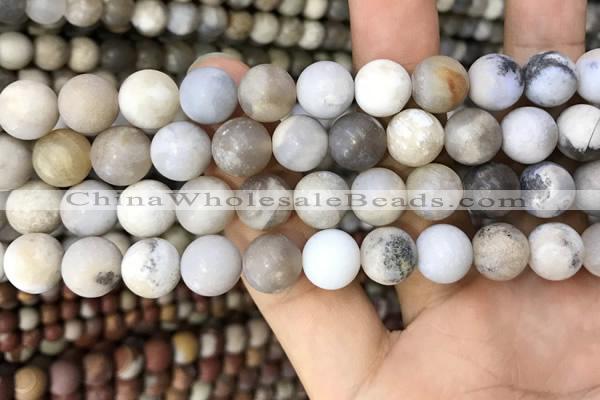 CAA3589 15.5 inches 10mm round matte ocean fossil agate beads
