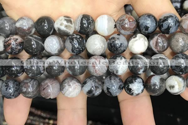 CAA3595 15.5 inches 12mm round black zebra agate beads wholesale