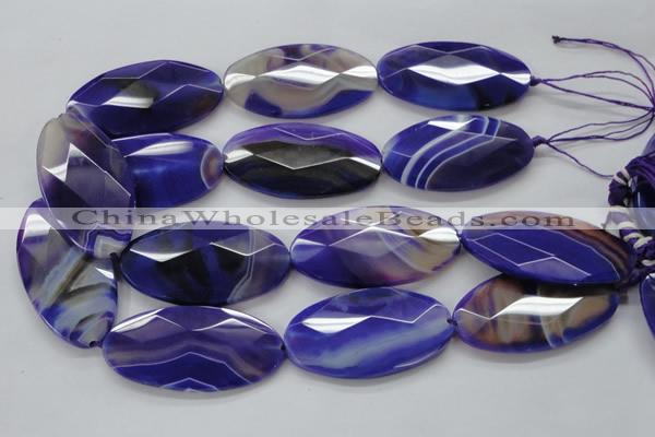 CAA360 15.5 inches 30*40mm faceted oval violet line agate beads