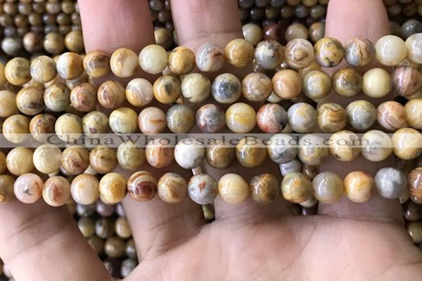 CAA3602 15.5 inches 6mm round yellow crazy lace agate beads