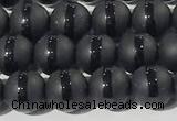 CAA3650 15.5 inches 6mm round matte & carved black agate beads