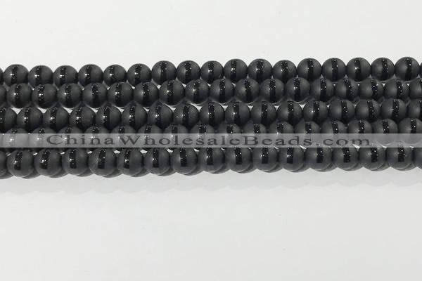 CAA3650 15.5 inches 6mm round matte & carved black agate beads