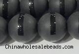 CAA3652 15.5 inches 10mm round matte & carved black agate beads