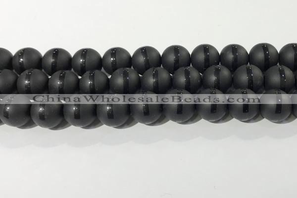 CAA3653 15.5 inches 12mm round matte & carved black agate beads