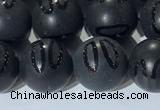 CAA3662 15.5 inches 10mm round matte & carved black agate beads