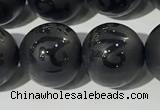 CAA3678 15.5 inches 12mm round matte & carved black agate beads