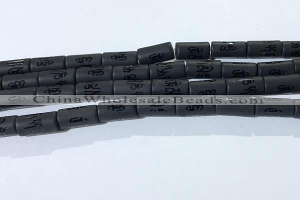 CAA3684 15.5 inches 8*16mm tube matte & carved black agate beads