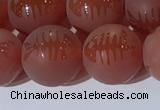 CAA3689 15.5 inches 12mm round matte & carved red agate beads