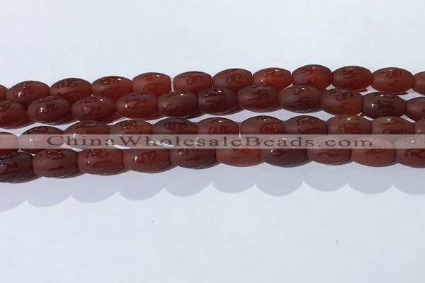 CAA3691 15.5 inches 8*12mm rice matte & carved red agate beads