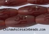 CAA3693 15.5 inches 8*19mm rice matte & carved red agate beads