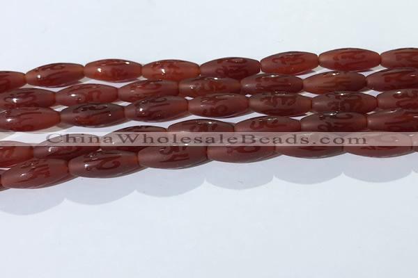 CAA3693 15.5 inches 8*19mm rice matte & carved red agate beads