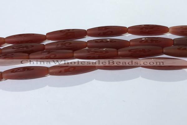 CAA3694 15.5 inches 8*30mm rice matte & carved red agate beads