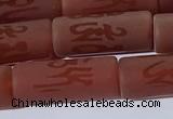 CAA3698 15.5 inches 8*19mm tube matte & carved red agate beads