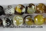 CAA381 15.5 inches 12mm faceted round fire crackle agate beads