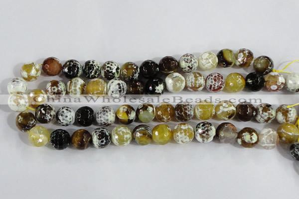 CAA381 15.5 inches 12mm faceted round fire crackle agate beads