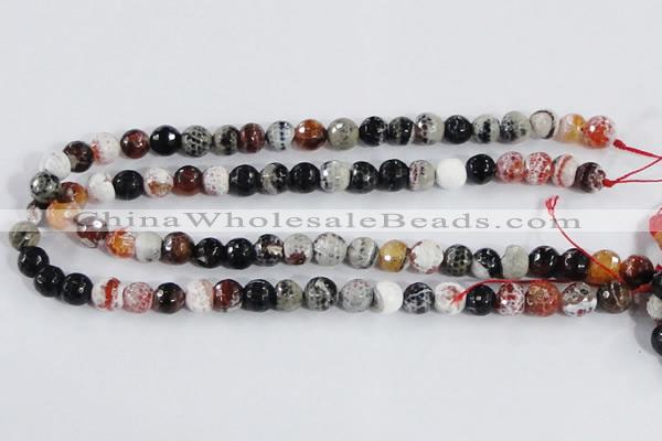 CAA384 15.5 inches 8mm faceted round fire crackle agate beads