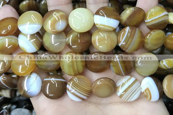CAA4205 15.5 inches 16mm flat round line agate beads wholesale