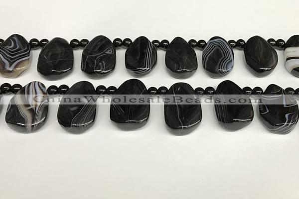 CAA4369 Top drilled 20*30mm freeform black banded agate beads