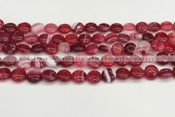 CAA4583 15.5 inches 10mm flat round banded agate beads wholesale