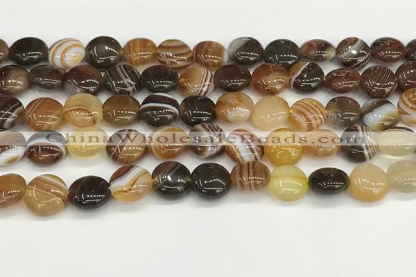 CAA4588 15.5 inches 12mm flat round banded agate beads wholesale
