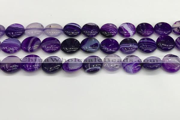 CAA4597 15.5 inches 14mm flat round banded agate beads wholesale