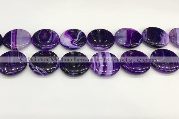 CAA4629 15.5 inches 25mm flat round banded agate beads wholesale