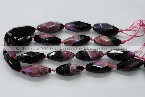 CAA511 15.5 inches 15*40mm faceted rice agate druzy geode beads