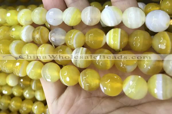 CAA5153 15.5 inches 12mm faceted round banded agate beads