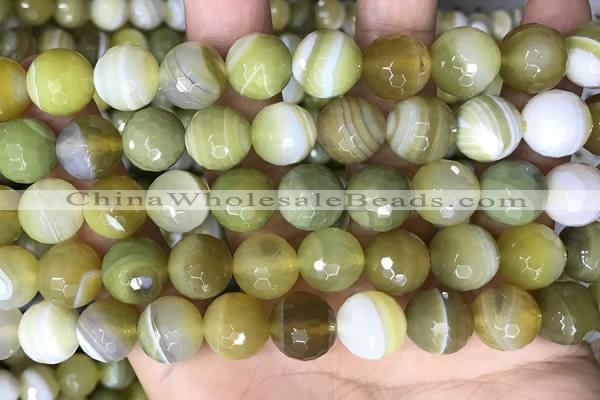 CAA5161 15.5 inches 14mm faceted round banded agate beads