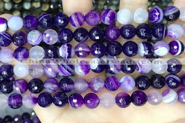 CAA5179 15.5 inches 8mm faceted round banded agate beads