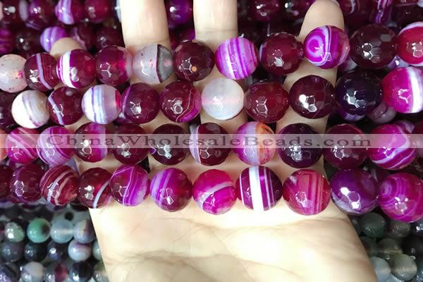 CAA5188 15.5 inches 12mm faceted round banded agate beads