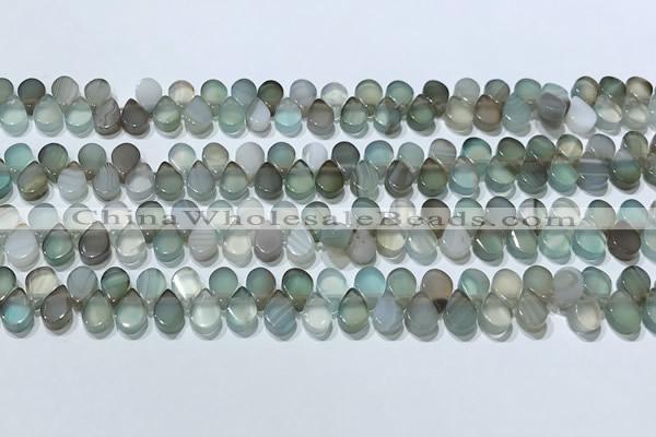 CAA5316 Top drilled 6*8mm flat teardrop line agate beads