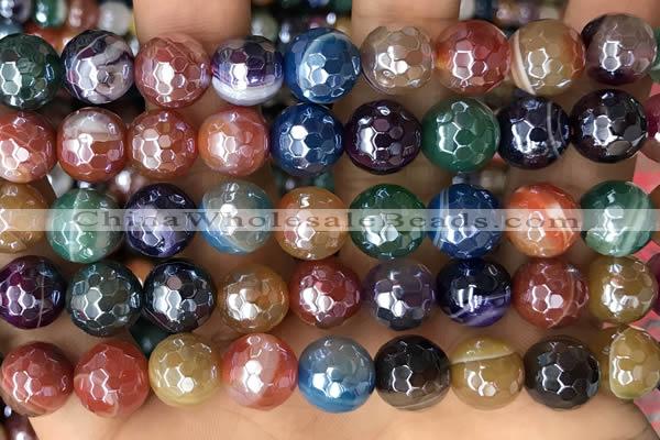 CAA5492 15 inches 10mm faceted round AB-color banded agate beads