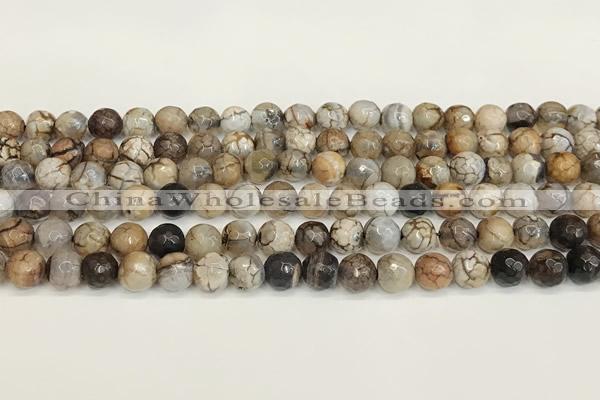 CAA5515 15 inches 8mm faceted round fire crackle agate beads