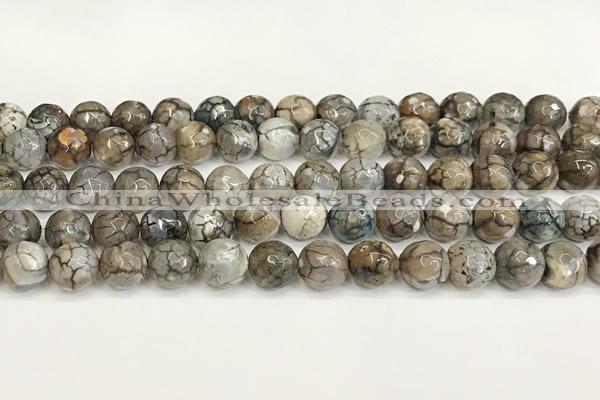 CAA5532 15 inches 10mm faceted round fire crackle agate beads