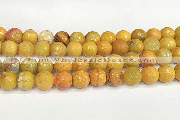 CAA5544 15 inches 12mm faceted round fire crackle agate beads