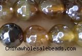 CAA5566 15 inches 6mm faceted round AB-color banded agate beads