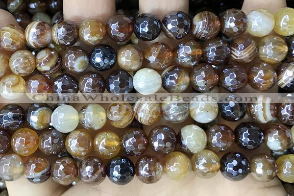 CAA5571 15 inches 8mm faceted round AB-color banded agate beads