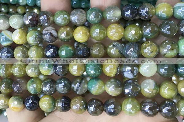 CAA5575 15 inches 8mm faceted round AB-color banded agate beads