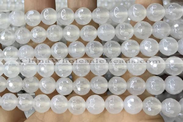 CAA5626 15 inches 8mm faceted round AB-color white agate beads