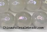 CAA5632 15 inches 10mm faceted round AB-color white agate beads