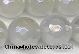 CAA5633 15 inches 12mm faceted round AB-color white agate beads