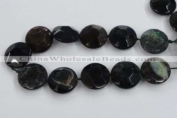 CAA566 15.5 inches 35mm faceted flat round dragon veins agate beads