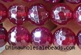 CAA5660 15 inches 6mm faceted round AB-color red agate beads