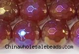 CAA5667 15 inches 10mm faceted round AB-color red agate beads