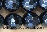 CAA5670 15 inches 6mm faceted round AB-color black agate beads