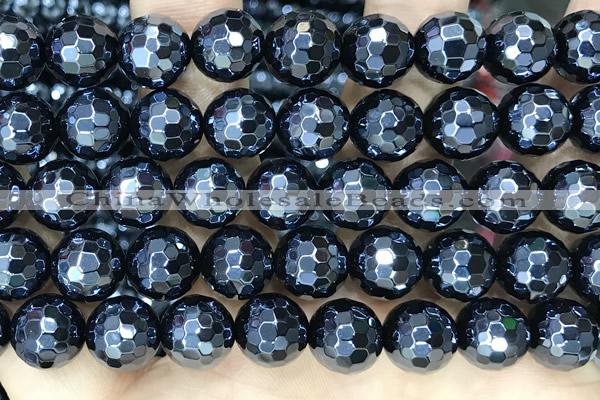 CAA5671 15 inches 8mm faceted round AB-color black agate beads