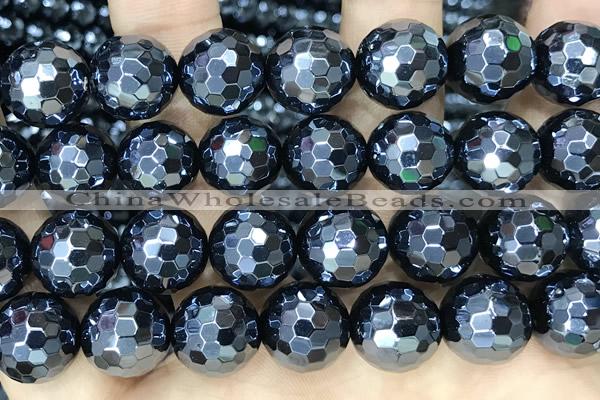 CAA5672 15 inches 10mm faceted round AB-color black agate beads