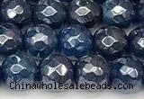 CAA5675 15 inches 6mm faceted round AB-color blue agate beads